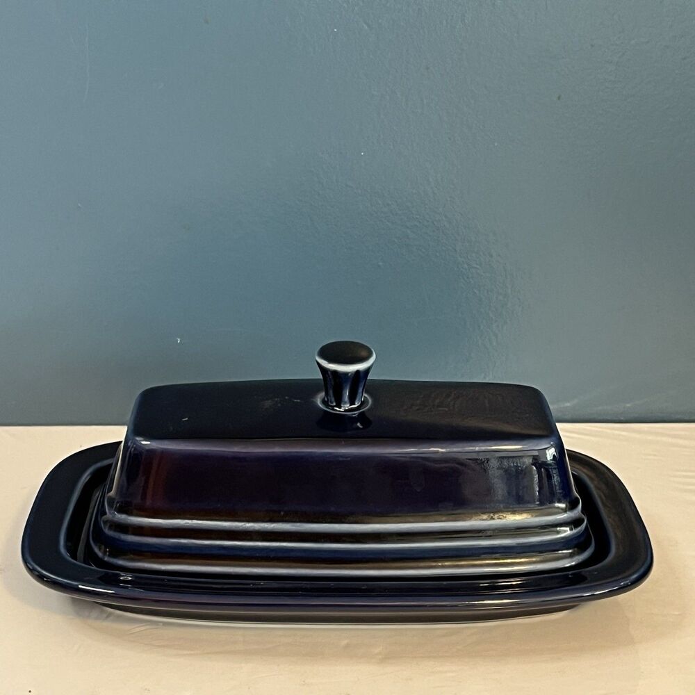 Vintage Fiestaware Cobalt Blue Covered Butter Dish Homer Laughlin USA Fiesta